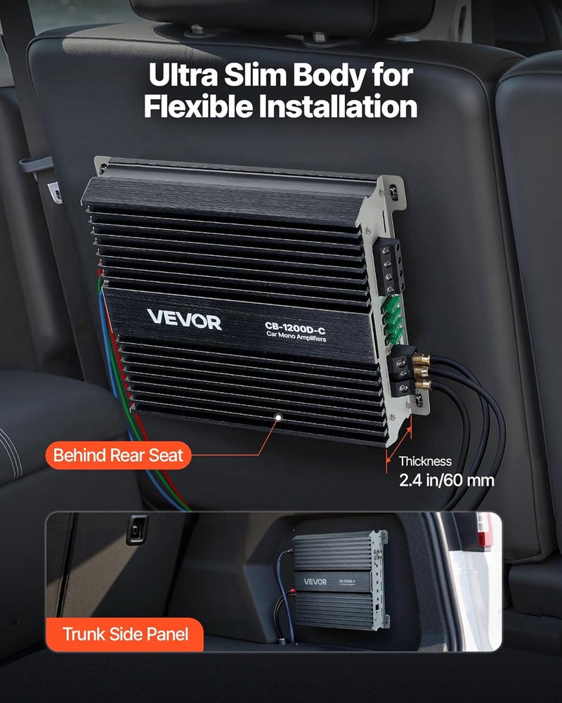 VEVOR 1200W RMS Class D Monoblock Amp, 1/2/4 Ohm Stable with Remote Subwoofer Level Control, Bass Boost & Phase Shift - Mono Car Amplifier for Subwoofer - Image 5